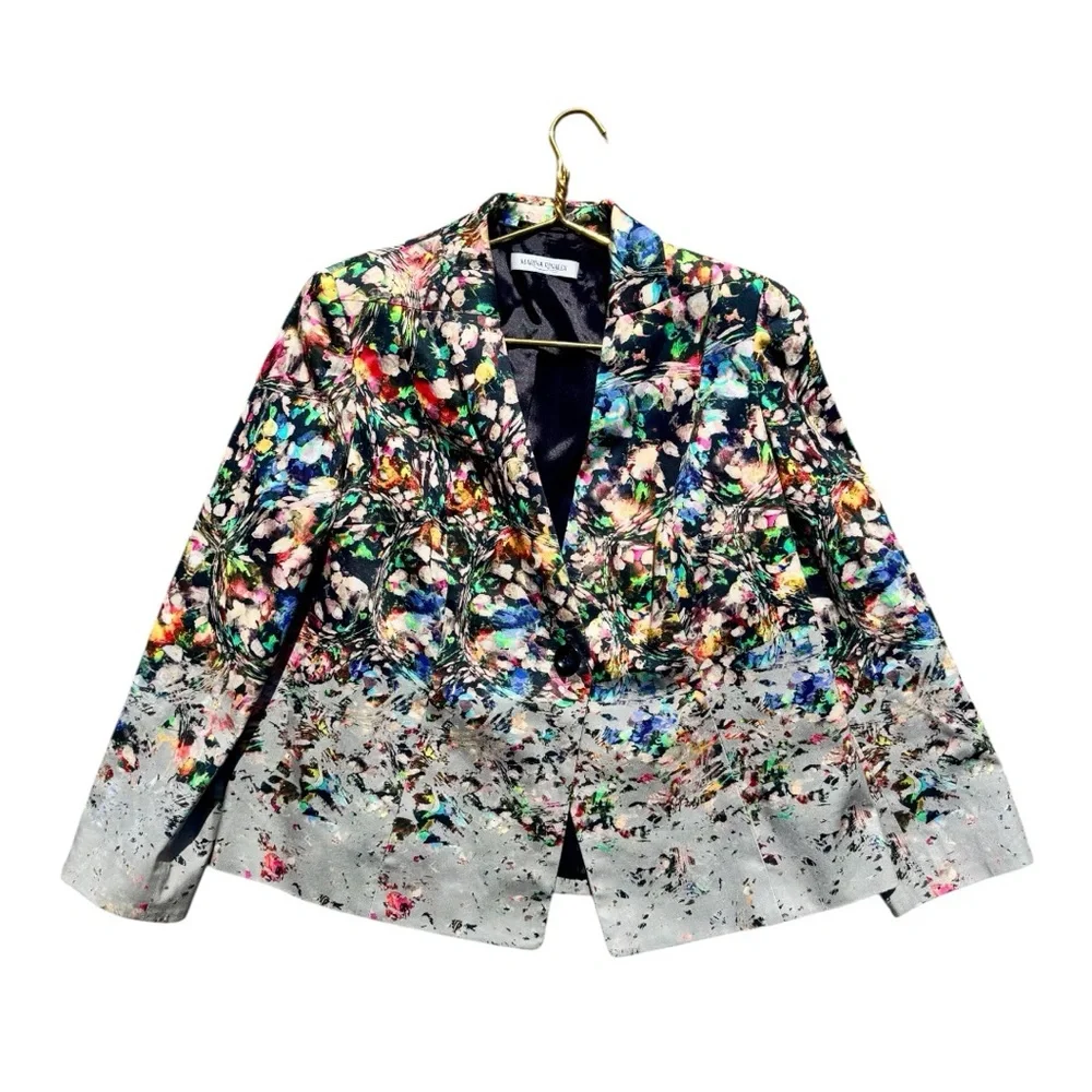 Marina Rinaldi Women’s Multicolor Floral Print Blazer Cotton Stretch Jacket M
